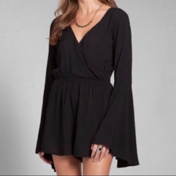 ASOS Pants - Black Bell Sleeve Long Sleeve Romper